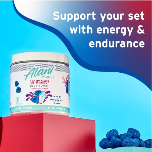 Alani Nu Pre Workout Powder Blue Slush | Amino Energy Boost | Endurance Supplement | Sugar Free | 200mg Caffeine | L-Theanine, Beta-Alanine, Citrulline | 30 Servings