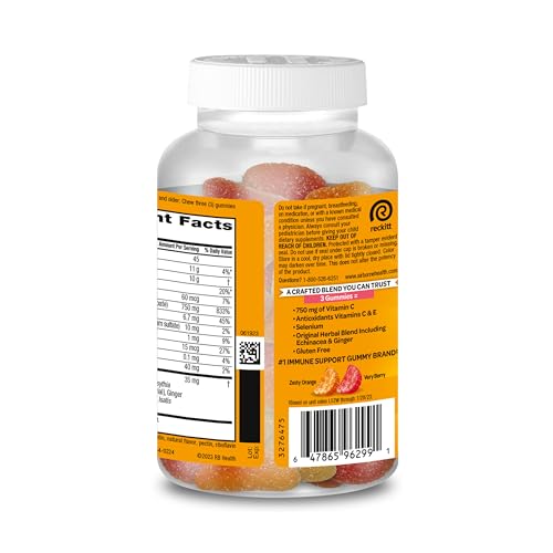 Airborne Vitamin C 750mg (per serving) - Assorted Fruit Gummies (63 count in a bottle), Gluten-Free Immune Support Supplement With Vitamins C E, Selenium