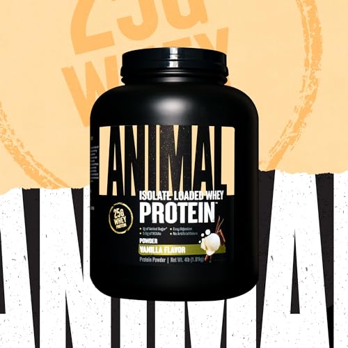 Animal Whey Isolate Whey Protein Powder – Isolate Loaded for Post Workout and Recovery – Low Sugar with Highly Digestible Whey Isolate Protein - Vanilla - 4 Pound (Pack of 1) (Packaging May Vary)