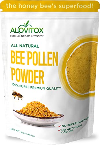 Alovitox Fresh Bee Pollen Powder 16 Oz | 100% Pure, Fresh Natural Raw Bee Pollen | Bee Pollen Supplement Proteins | Vitamins B6, B12, C, A Pollen Bee | Bee Pollen, Gluten Free Polen