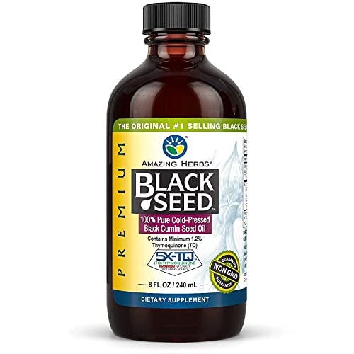 Amazing Herbs Premium Black Seed Oil - Cold Pressed Nigella Sativa Aids in Digestive Health, Immune Support, Brain Function, Joint Mobility, Gluten Free, Non GMO - 8 Fl Oz