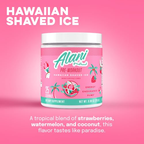 Alani Nu Pre Workout Powder Hawaiian Shaved ICE | Amino Energy Boost | Endurance Supplement | Sugar Free | 200mg Caffeine | L-Theanine, Beta-Alanine, Citrulline | 30 Servings