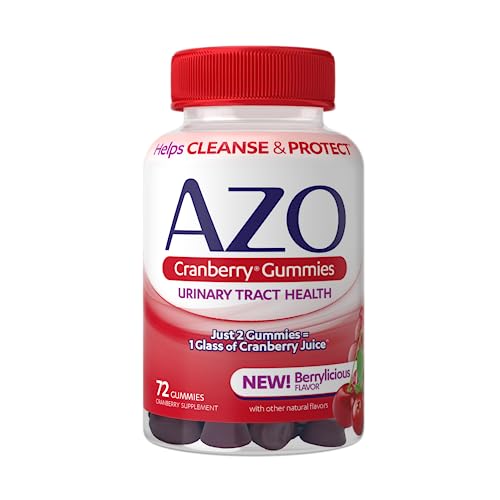 AZO Cranberry Urinary Tract Health Gummies Dietary Supplement, 2 Gummies = 1 Glass of Cranberry Juice, Helps Cleanse & Protect, Natural Mixed Berry Flavor, Non-GMO, 72 Gummies