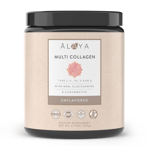 Alaya Multi Collagen Powder - Supports Hair, Skin, Nails & Bone Health for Women and Men - 5 Types Hydrolyzed Collagen Peptides Protein Powder Supplement with MSM + Glucosamine (20 Serving)