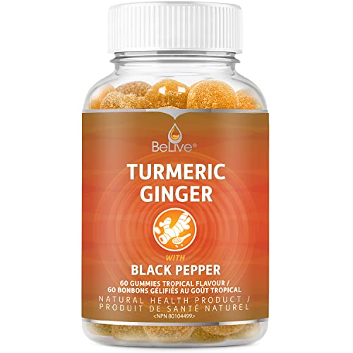 BeLive Turmeric Curcumin with Black Pepper & Ginger - 60 Gummies I Turmeric and Ginger Supplement for Immune Support, Healthy Skin, and Joint Health - Tropical Flavor