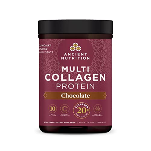 Ancient Nutrition Collagen Powder Protein, Multi Collagen Chocolate Protein Powder, 45 Servings, with Vitamin C, Hydrolyzed Collagen Peptides Supports Skin and Nails, Gut Health, 16.65oz