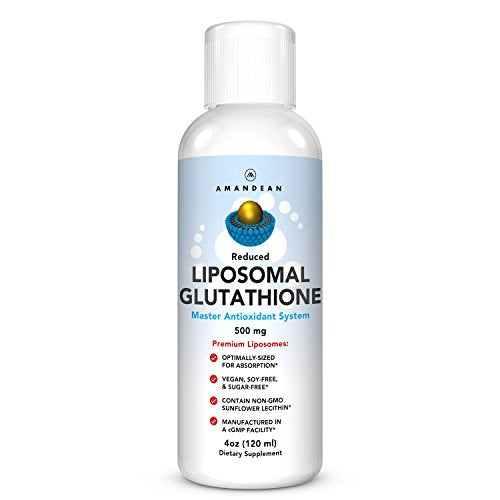 AMANDEAN Liposomal Glutathione Supplement | Liquid Reduced Setria 500mg | Immune Support, Brain Health, Healthy Aging, Detox, Skin Health | Non-GMO Sunflower Lecithin | Soy-Free & Vegan