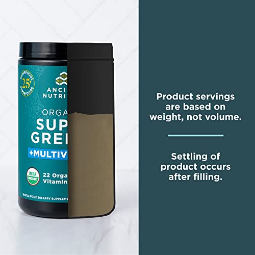 Ancient Nutrition Organic SuperGreens and Multivitamin Powder with Probiotics, Made from Real Fruits, Vegetables and Herbs, for Digestive, Detoxification and Energy Support, 25 Servings