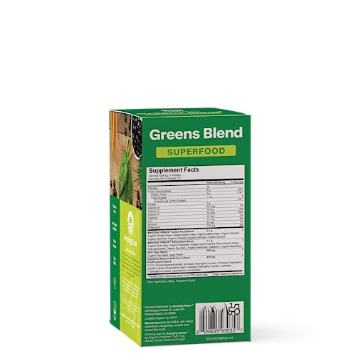 Amazing Grass Greens Blend Superfood: Super Greens Powder Smoothie Mix with Organic Spirulina, Chlorella, Beet Root Powder, Prebiotics & Probiotics, Original, 15 Servings (Packaging May Vary)