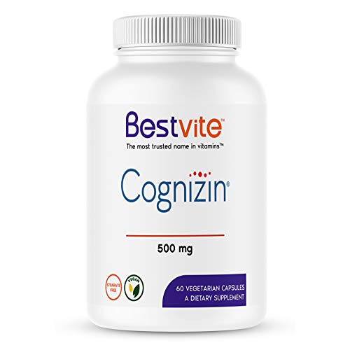 BESTVITE Cognizin Citicoline 500mg (60 Vegetarian Capsules) - Clinically Studied Form of Citicoline - No Stearates - Vegan - Non GMO - Gluten Free