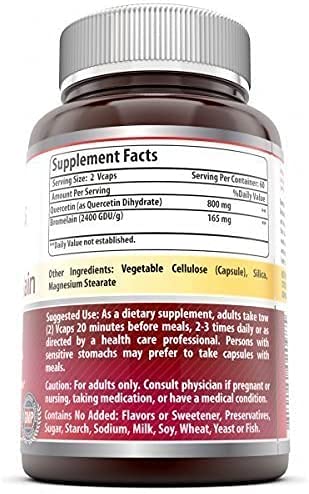 Amazing Formulas Quercetin 800mg with Bromelain 165mg, 120 Veggie Capsules Supplement (Pack of 2) - Non-GMO - Gluten Free - Supports Overall Health & Well Being