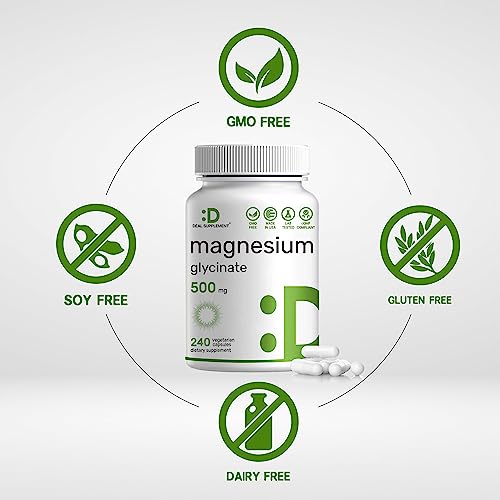 2 Pack Magnesium Glycinate 500mg, 480 Veggie Capsules | Chelated for Easy Absorption | Highly Purified Essential Trace Mineral for Muscle, Joint, Heart, & Digestive Health