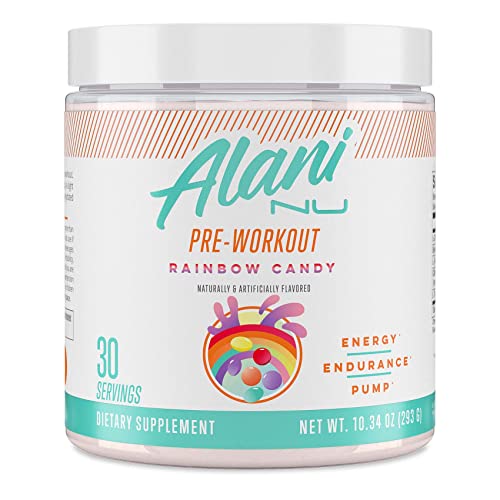 Alani Nu Pre Workout Powder Rainbow Candy | Amino Energy Boost | Endurance Supplement | Sugar Free | 200mg Caffeine | L-Theanine, Beta-Alanine, Citrulline | 30 Servings