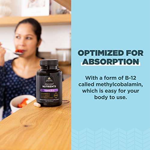 Ancient Nutrition Vitamin B12 Supplement, Supports Energy Metabolism and Nervous System Health, Adaptogenic Herbs, Enzyme Activated, Paleo & Keto Friendly, 30 Capsules