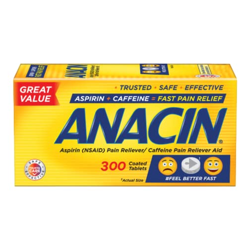 Anacin Fast Pain Relief Pain Reducer Aspirin Tablets, 300 Tablets, (Pack of 4)