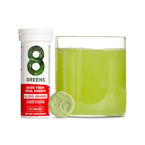 8Greens Daily Greens Effervescent Tablets - Superfood Booster, Energy & Immune Support, Made with Real Greens, Vitamin C, Blood Orange Flavor, 10 Tablets