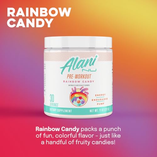 Alani Nu Pre Workout Powder Rainbow Candy | Amino Energy Boost | Endurance Supplement | Sugar Free | 200mg Caffeine | L-Theanine, Beta-Alanine, Citrulline | 30 Servings