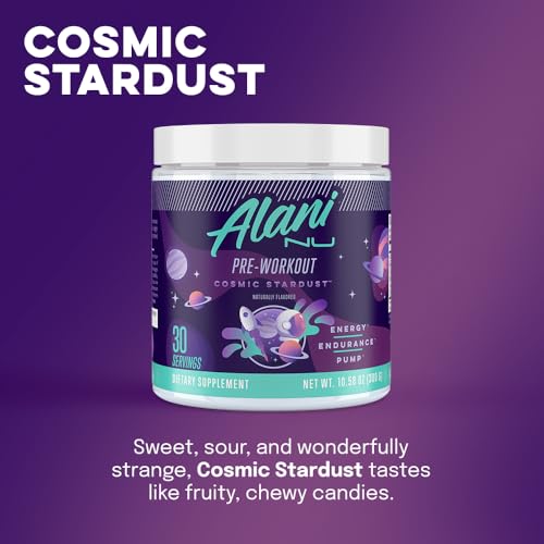 Alani Nu Pre Workout Powder Cosmic Stardust | Amino Energy Boost | Endurance Supplement | Sugar Free | 200mg Caffeine | L-Theanine, Beta-Alanine, Citrulline | 30 Servings