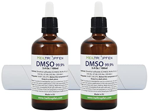 2X DMSO 99.9% Pharma Grade Ingredients | Low Odor - Dimethyl sulfoxide Liquid | 2X 3.4 Oz - 2X 100 ml | High Purity | Set of Two | Heiltropfen®