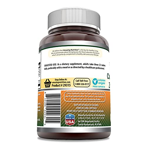 Amazing Formulas Calcium Magnesium Zinc D3 - 300 Tablets Per Bottle Supplement (Calcium 1000mg - Magnesium 400mg - Zinc 25mg Plus Vitamin D3 600 IU - Per Serving of 3 Tablets)