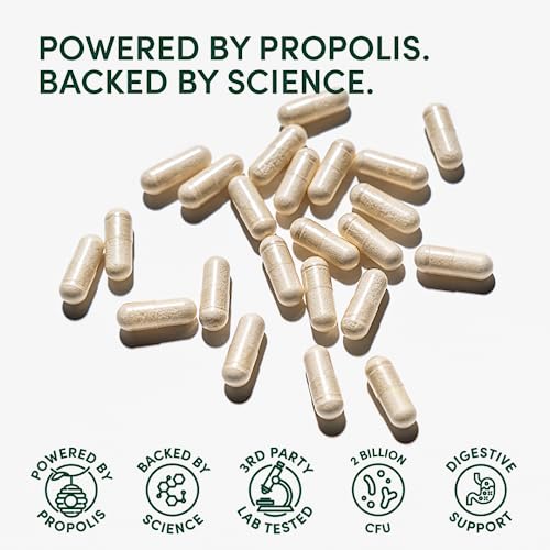 Beekeeper's Naturals Complete Gut Health, 3-in-1 Prebiotic, Postbiotic, Probiotics for Digestive Health & Bloating Relief for Women & Men, Propolis Powered, Gluten-Free Vegan Capsules, 20ct