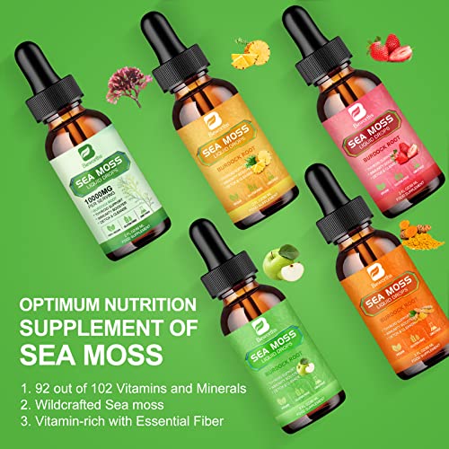 B BEWORTHS Sea Moss Liquid Drops - Organic Irish Sea Moss Gel with Burdock Root, Vitamin C, B12, 3000mg Seamoss Gel Supplement for Immune, Joint & Thyroid, Detox Cleanse & Digestive Support - 2 Fl Oz