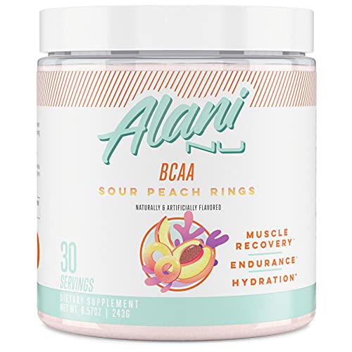 Alani Nu BCAA SOUR PEACH RING | Branch Chain Essential Amino Acids | 2:1:1 Formula | Supplement Powder | Muscle Recovery Vitamins for Post-Workout | 30 Servings