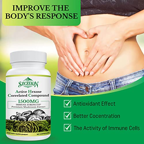 Active Hexose Correlated Compound 1500 mg Supplement, Natural 8 Mushroom Extract Supplement, Immune System, Liver Function, Natural Killer and T Cells Activity, 90 Veggie Capsules