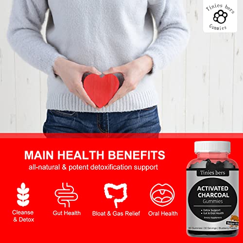 Activated Charcoal Gummies Sugar Free, 400mg Charcoal Supplements from Coconut, Quicker to Cleanse, Detox, Gas Relief, Gut & Oral Health for Adults & Kids, Gluten Free, Non GMO, Vegan, Pectin, 60