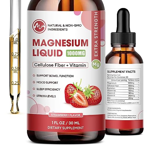 (2 Pack) Magnesium Glycinate Supplement,Magnesium Liquid Drops with Magnesium Glycinate 500mg Fiber 500mg Bromelain Vitamin B,C,D - Promotes Nerve, Bowel, Relaxation Function