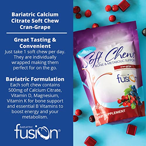 Bariatric Fusion Calcium Citrate & Energy Soft Chew Bariatric Vitamin | Cranberry Grape | Sugar Free | Bariatric Surgery Patients Including Gastric Bypass and Sleeve Gastrectomy | 60 Count