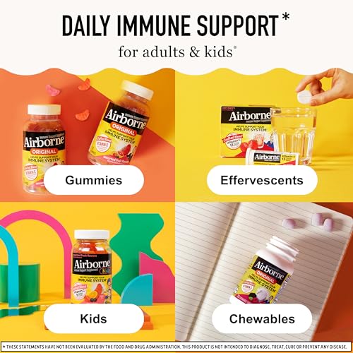 Airborne Vitamin C 750mg (per serving) - Assorted Fruit Gummies (63 count in a bottle), Gluten-Free Immune Support Supplement With Vitamins C E, Selenium