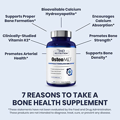 1MD Nutrition OsteoMD for Comprehensive Bone Support - Calcium Supplement for Women and Men - Promote Bone Density w/Calcium with Vitamin D - Calcium Hydroxyapatite w/Vitamin D3 & K2-90 Capsules