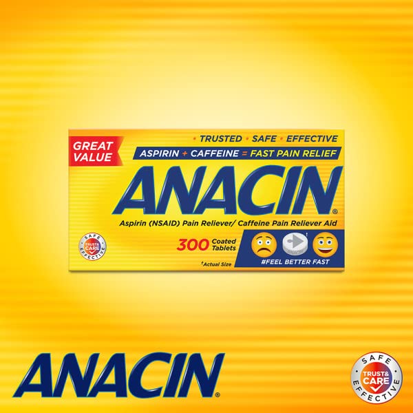 Anacin Fast Pain Relief Pain Reducer Aspirin Tablets, 300 Tablets, (Pack of 4)