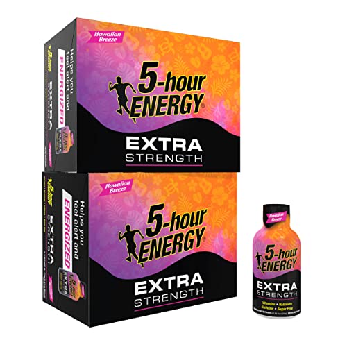 5-hour ENERGY Extra Strength Energy Shot | Hawaiian Breeze Flavor | 1.93 oz. | 24 Count | Sugar-Free & Zero Calories | B-Vitamins & Amino Acids | 230mg Caffeinated Energy Shot | Dietary Supplement