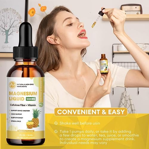 (2 Pack) Supplement,Magnesium Liquid Drops with Magnesium Glycinate 500mg Fiber 500mg Bromelain Vitamin B,C,D - Promotes Nerve, Bowel, Relaxation Function