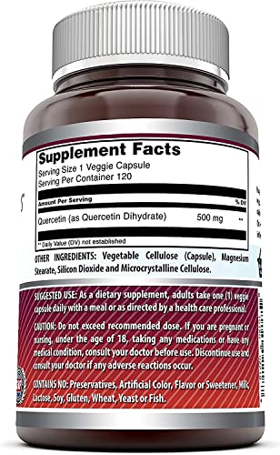 Amazing Formulas Quercetin 500mg Veggie Capsules Supplement | Non-GMO | Gluten Free | Supports Overall Health & Well Being (120 Count | 2 Pack)