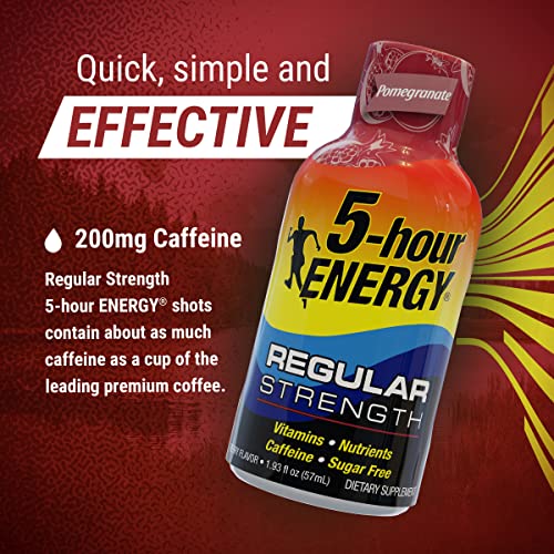 5-hour ENERGY Regular Strength Energy Shot | Pomegranate Flavor | 1.93 oz. | 24 Count | Sugar-Free & Zero Calories | B-Vitamins & Amino Acids | 200mg Caffeinated Energy Shot | Dietary Supplement