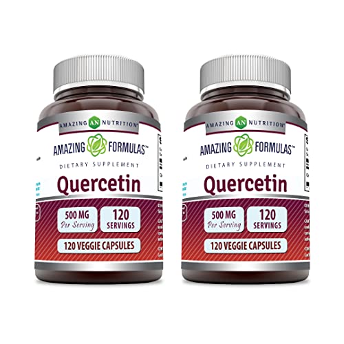 Amazing Formulas Quercetin 500mg Veggie Capsules Supplement | Non-GMO | Gluten Free | Supports Overall Health & Well Being (120 Count | 2 Pack)