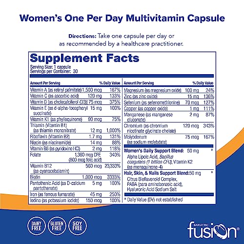 Bariatric Fusion One Per Day Bariatric Multivitamin with Iron for Women | Easy to Swallow Capsule | Vitamin for Bariatric Surgery Patients | 90 Count | 3 Month Supply