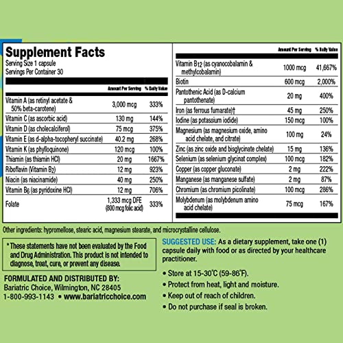 Bariatric Choice Once Daily Bariatric Multivitamin Capsule with 45 mg of Iron (30ct)