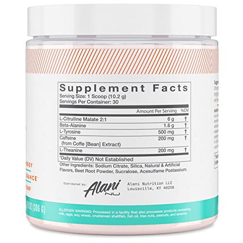 Alani Nu Pre Workout Powder Hawaiian Shaved ICE | Amino Energy Boost | Endurance Supplement | Sugar Free | 200mg Caffeine | L-Theanine, Beta-Alanine, Citrulline | 30 Servings