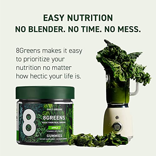 8Greens Daily Greens Gummies - Superfood Booster, Energy & Immune Support, Made with Real Greens, High in Antioxidants, Vitamin C, B12, Folate, Spirulina - Apple Flavored, 50 Vegan Gummies, Pack of 6