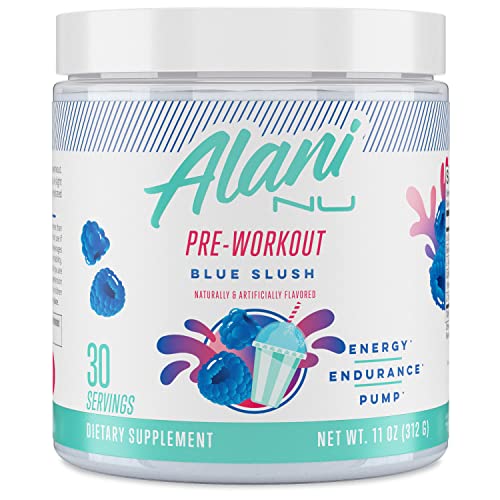 Alani Nu Pre Workout Powder Blue Slush | Amino Energy Boost | Endurance Supplement | Sugar Free | 200mg Caffeine | L-Theanine, Beta-Alanine, Citrulline | 30 Servings