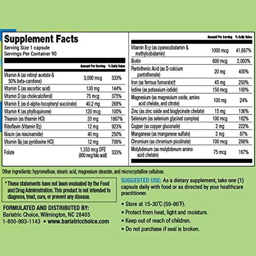 Bariatric Choice Once Daily Bariatric Multivitamin Capsule with 45 mg of Iron (90ct)