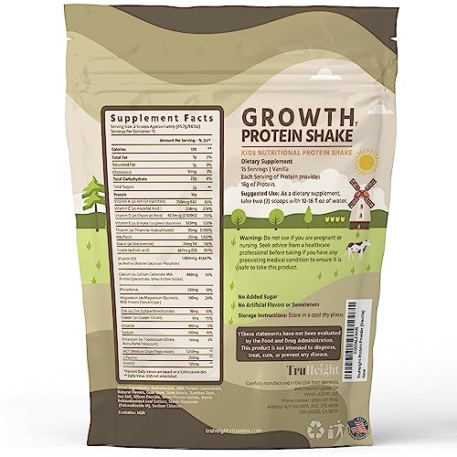 TruHeight Growth Protein Shake Ages 5+ (Vanilla) - Clinically Proven Nutrients, Vitamins, & Minerals for Kids, Teens & Young Adults - Immune Support, Non-GMO, Gluten-Free, Powder Shakes & Snacks