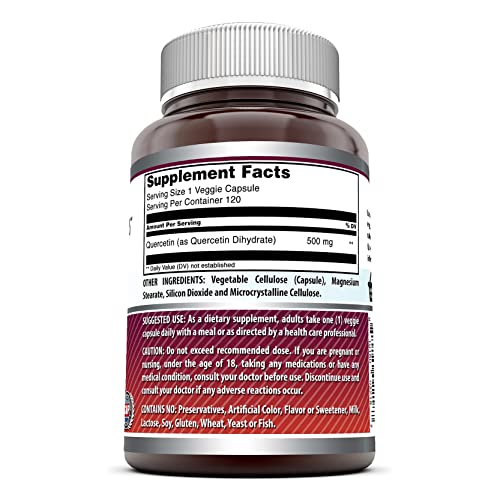 Amazing Formulas Quercetin 500mg 120 Veggie Capsules Supplement - Non-GMO - Gluten Free - Supports Overall Health & Well Being