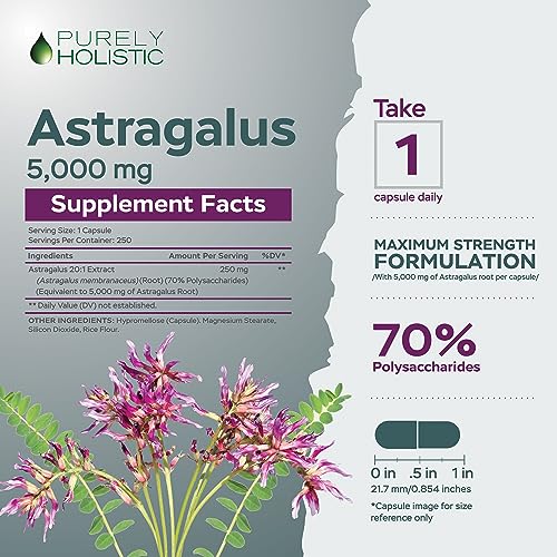 Astragalus Capsules 5,000 mg - 250 Capsules, 8+ Month Supply - Superior Strength Astragalus Root Extract 20:1 - Non GMO, Vegetarian & Vegan Friendly - Supports the Immune System & Cardiovascular