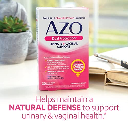 AZO Dual Protection | Urinary + Vaginal Support* | Prebiotic Plus Clinically Proven Women's Probiotic | Starts Working Within 24 Hours | Non-GMO | 30 Count