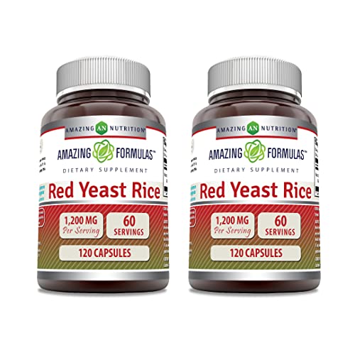 Amazing Formulas Red Yeast Rice 1200mg Per Serving Capsules Supplement | Non-GMO | Gluten Free | Made in USA (120 Count | 2 Pack)